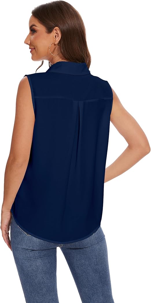 Whitley Sleeveless Shirt Navy Blue