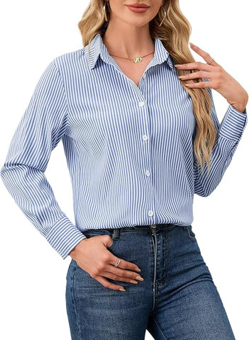RAYA Stripe Shirt  Long Sleeve Navy Blue