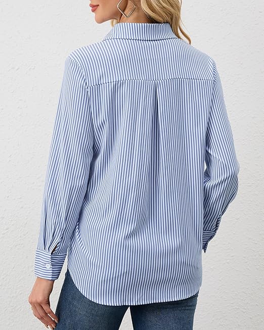 RAYA Stripe Shirt  Long Sleeve Navy Blue