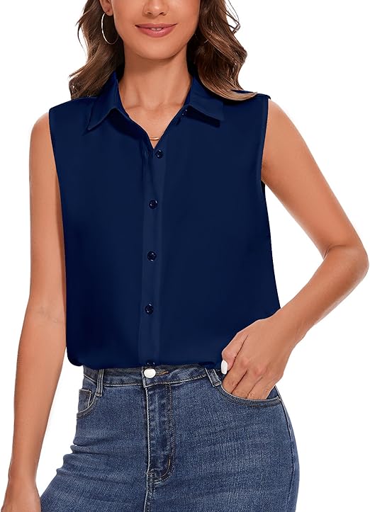 Whitley Sleeveless Shirt Navy Blue