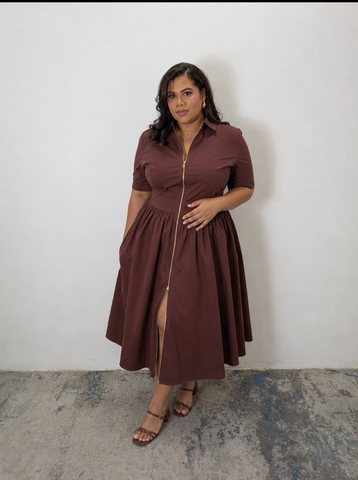 Irene Gold Dress Chocolate Brown
