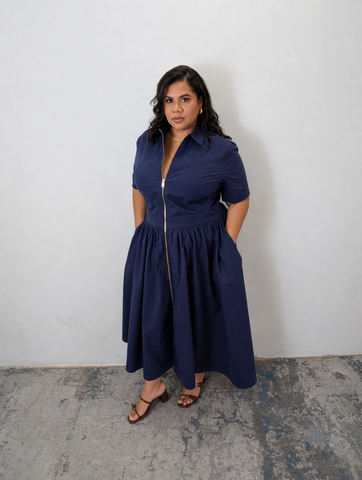 Irene Gold Dress Navy Blue