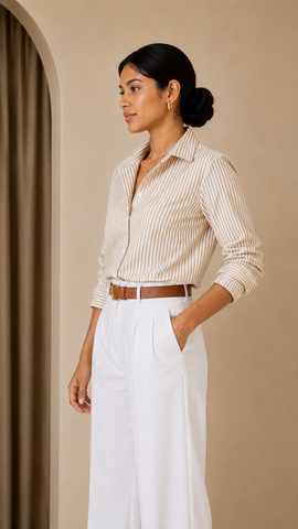 Rayna Long Sleeve Stripe Shirt Beige