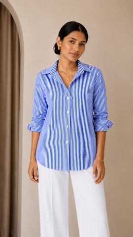 Rayna Long Sleeve Stripe Shirt Navy Blue