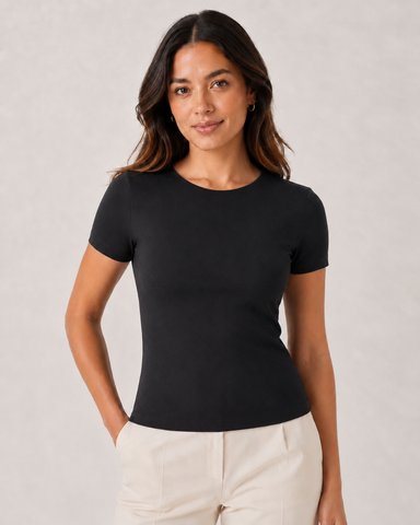 Bexley Buttery Round Neck Short Sleeve Black