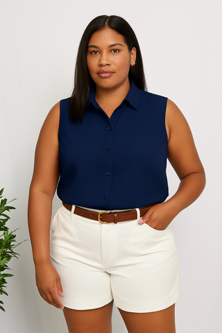Whitley Sleeveless Shirt Navy Blue