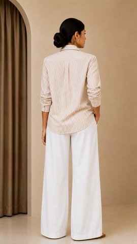 Rayna Long Sleeve Stripe Shirt Beige