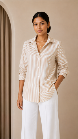 Rayna Long Sleeve Stripe Shirt Beige