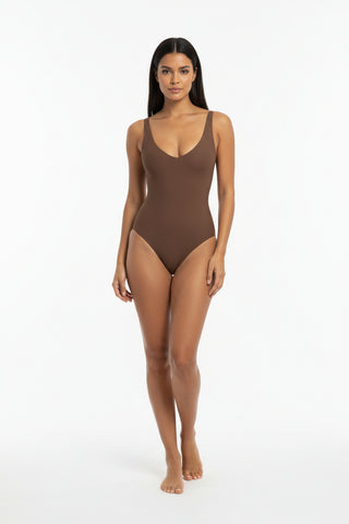 HONI SCULT SEAMLESS V NECK SHAPEWEAR BROWN THONG